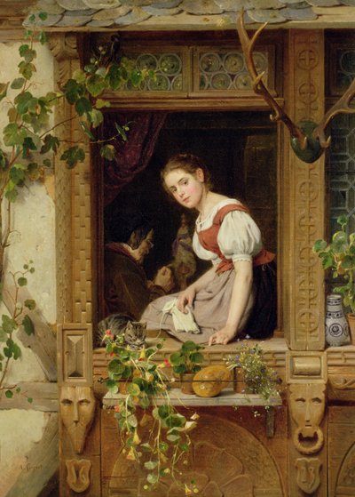 Dreaming on the windowsill by August Friedrich Siegert